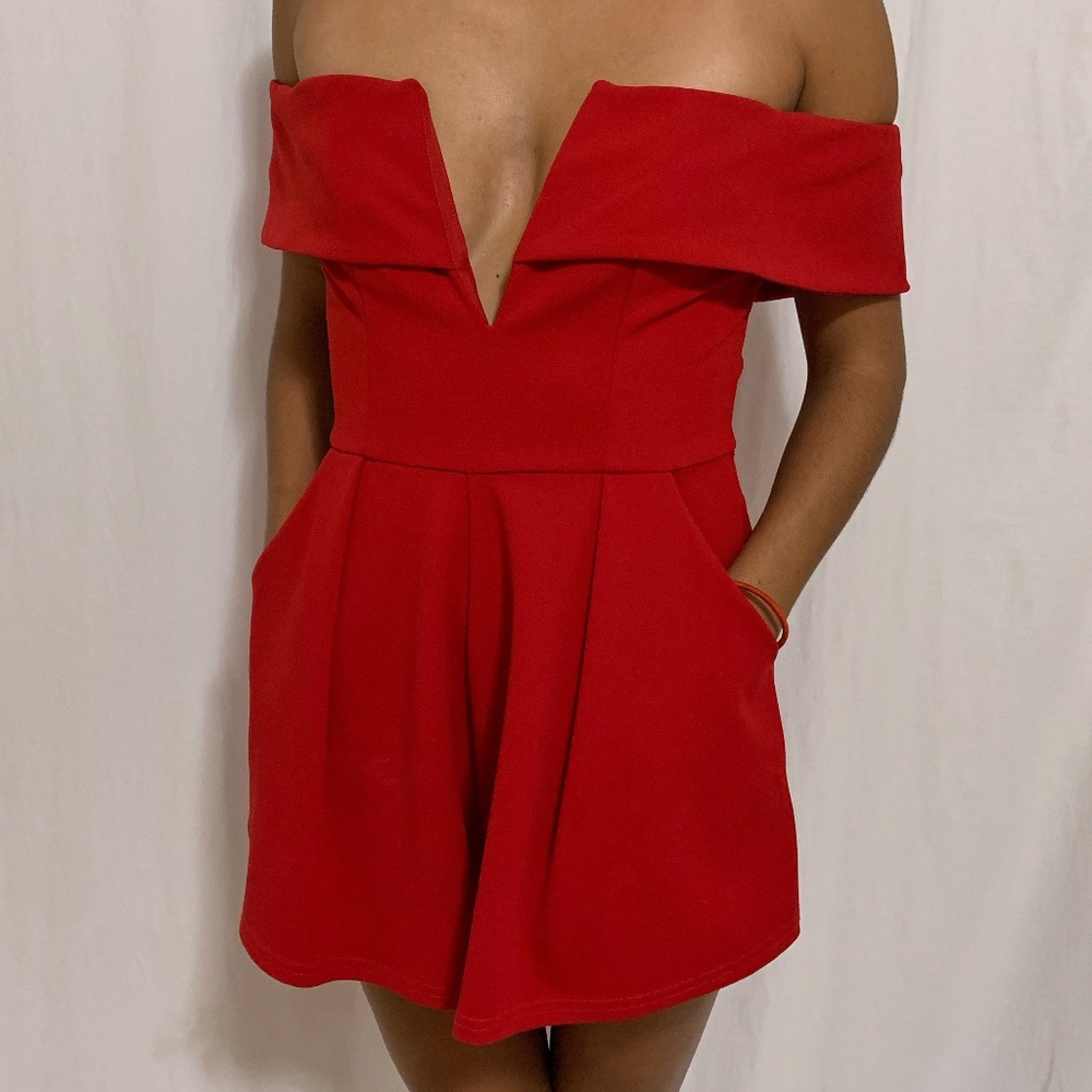 Princess Polly Red Cocktail Party Romper (pockets)